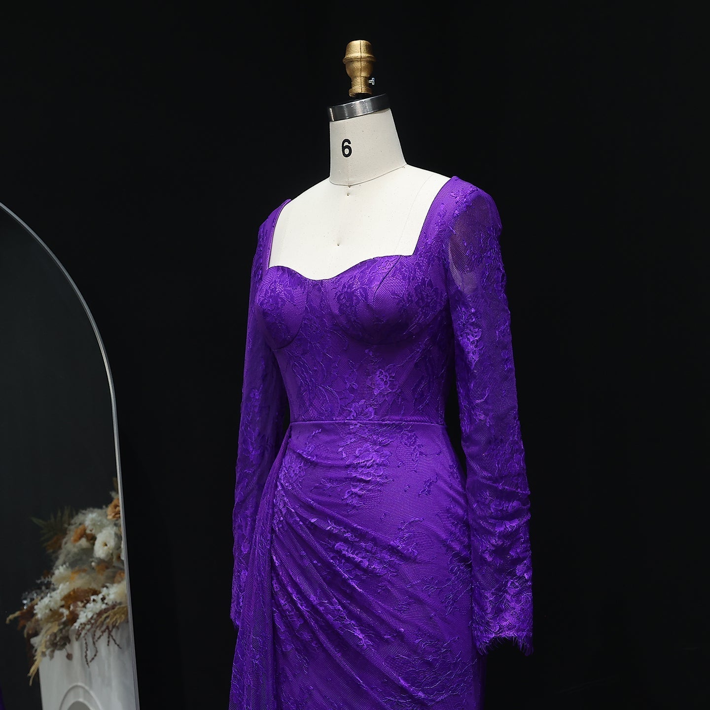 Elegant Purple Lace Long Sleeve Evening Dress SF075