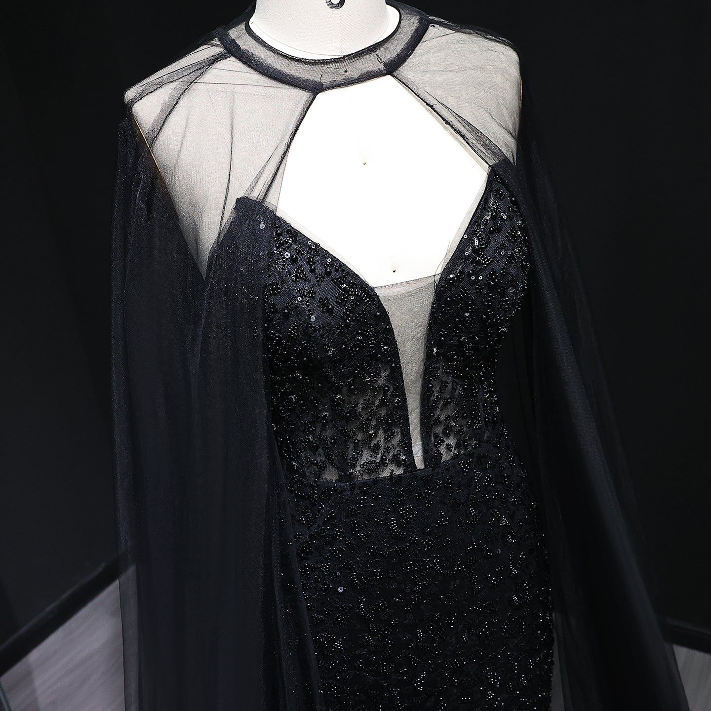 Elegant Purple Beaded Evening Gowns with Sheer Cape SS198