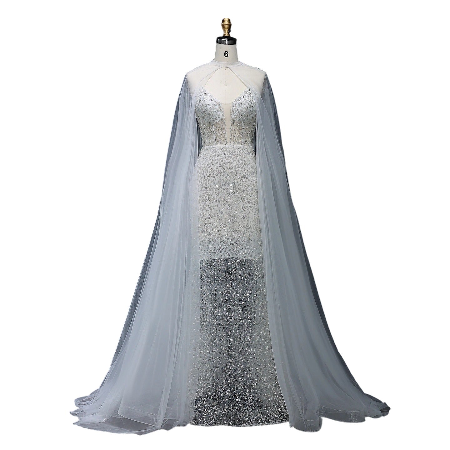 Elegant Purple Beaded Evening Gowns with Sheer Cape SS198