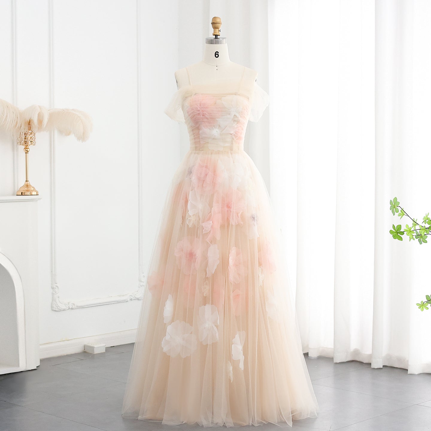 Elegant Off Shoulder Pink 3D Flowers Evening Dress SS321