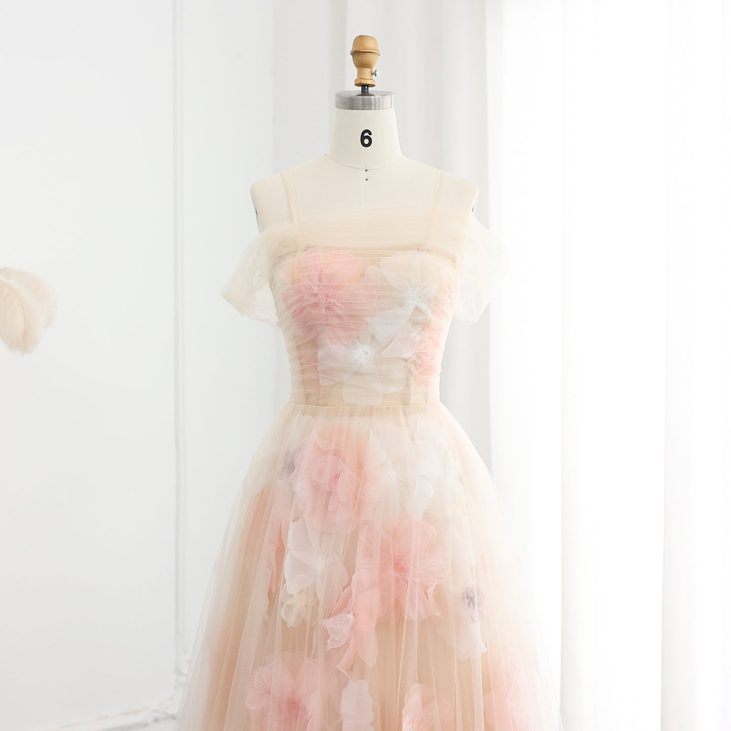 Elegant Off Shoulder Pink 3D Flowers Evening Dress SS321