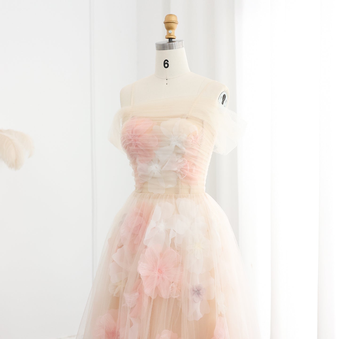 Elegant Off Shoulder Pink 3D Flowers Evening Dress SS321