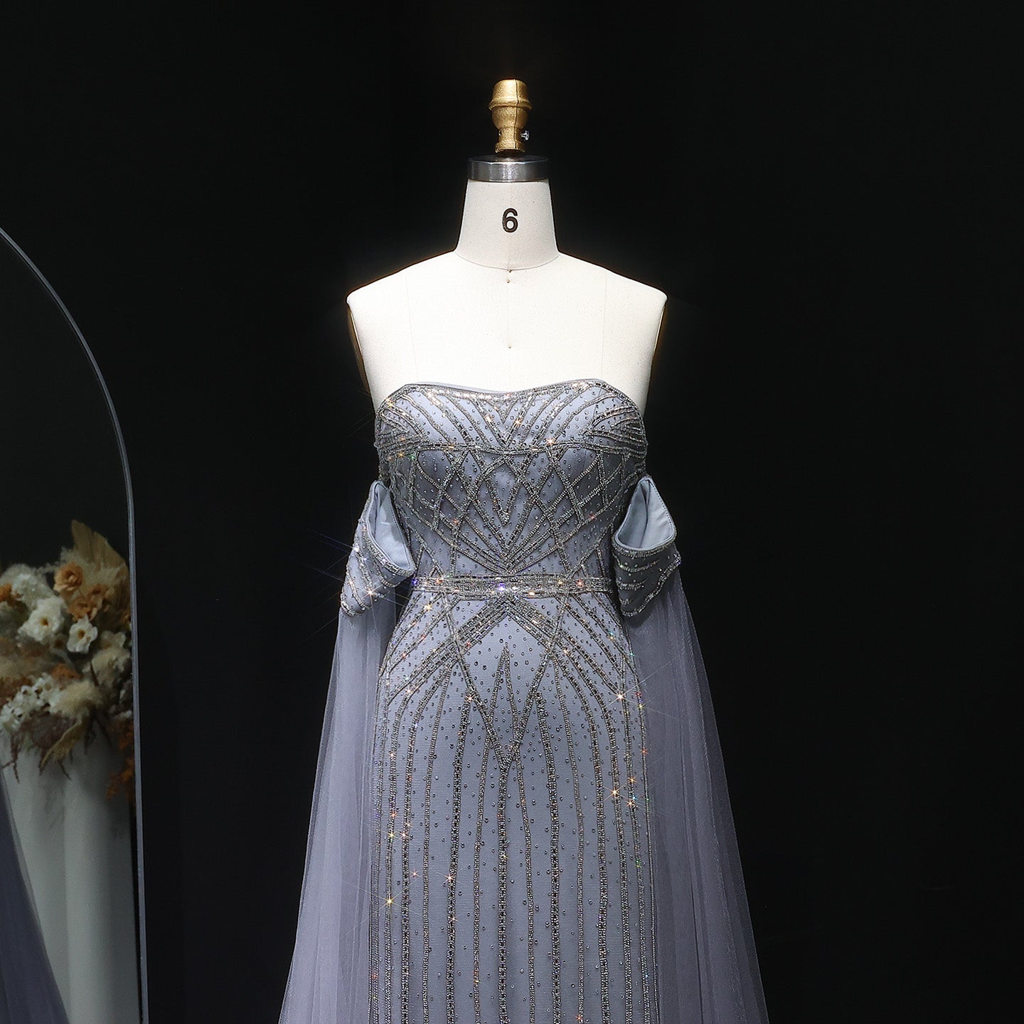 Sparkling Rhinestones Pink Evening Dress with Cape Sleeves SS654