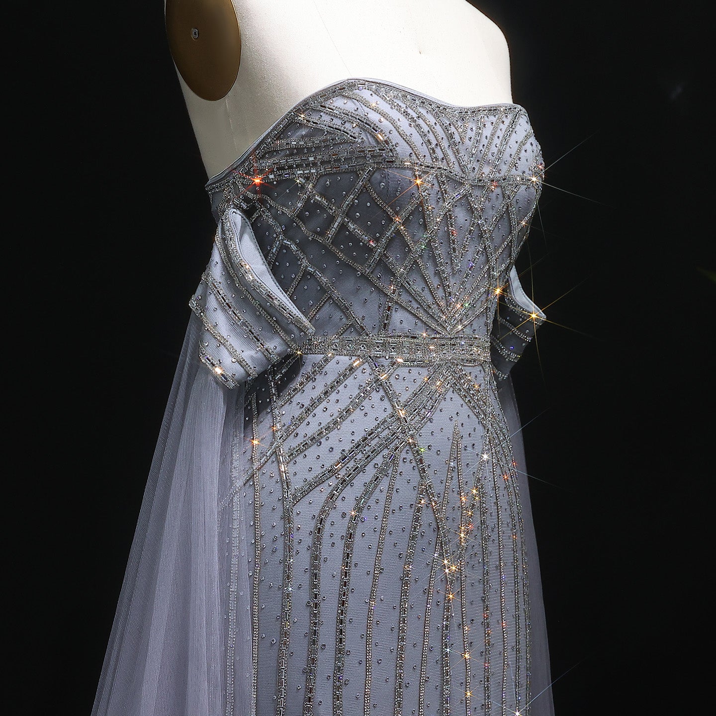 Sparkling Rhinestones Pink Evening Dress with Cape Sleeves SS654