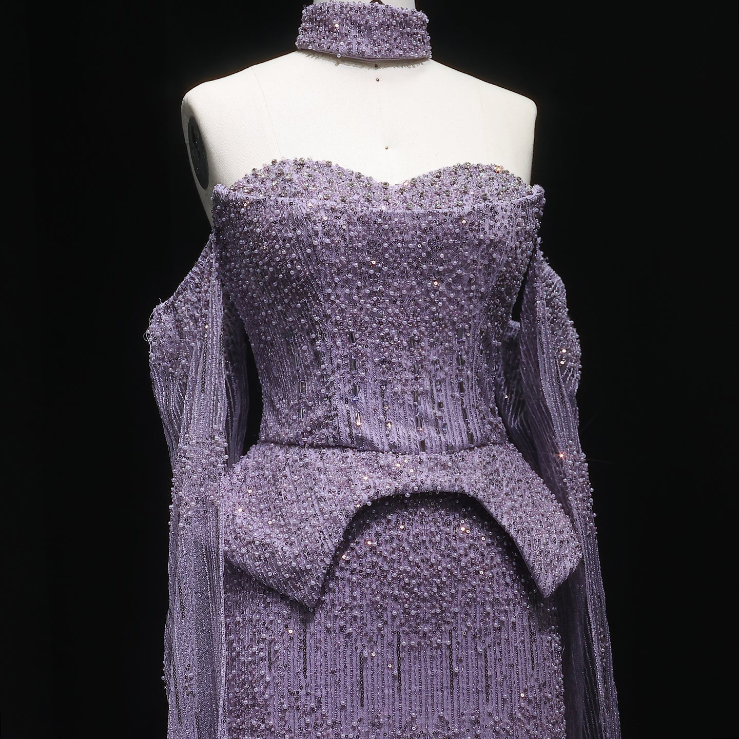 Stunning Gold Crystal Off Shoulder Evening Dress with Cape Sleeves SS558