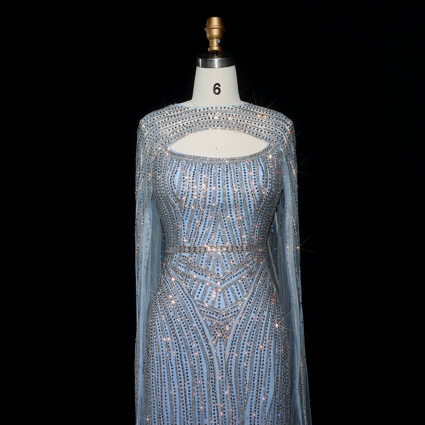 Sparkly Crystal Blue Evening Dress with Cape SS657