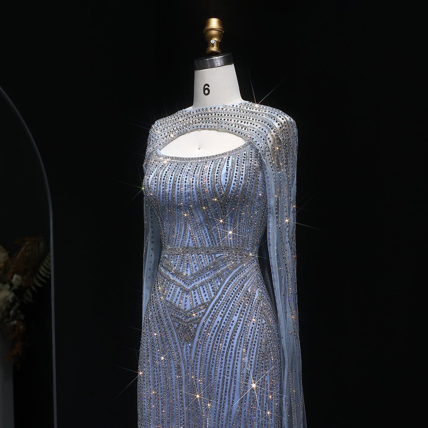 Sparkly Crystal Blue Evening Dress with Cape SS657