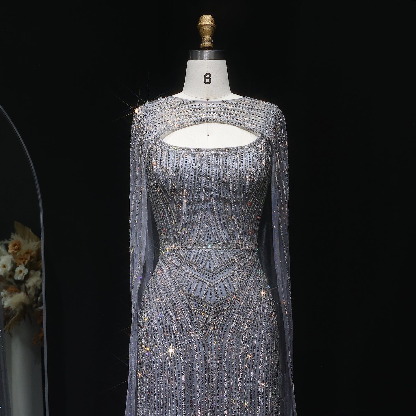 Sparkly Crystal Blue Evening Dress with Cape SS657