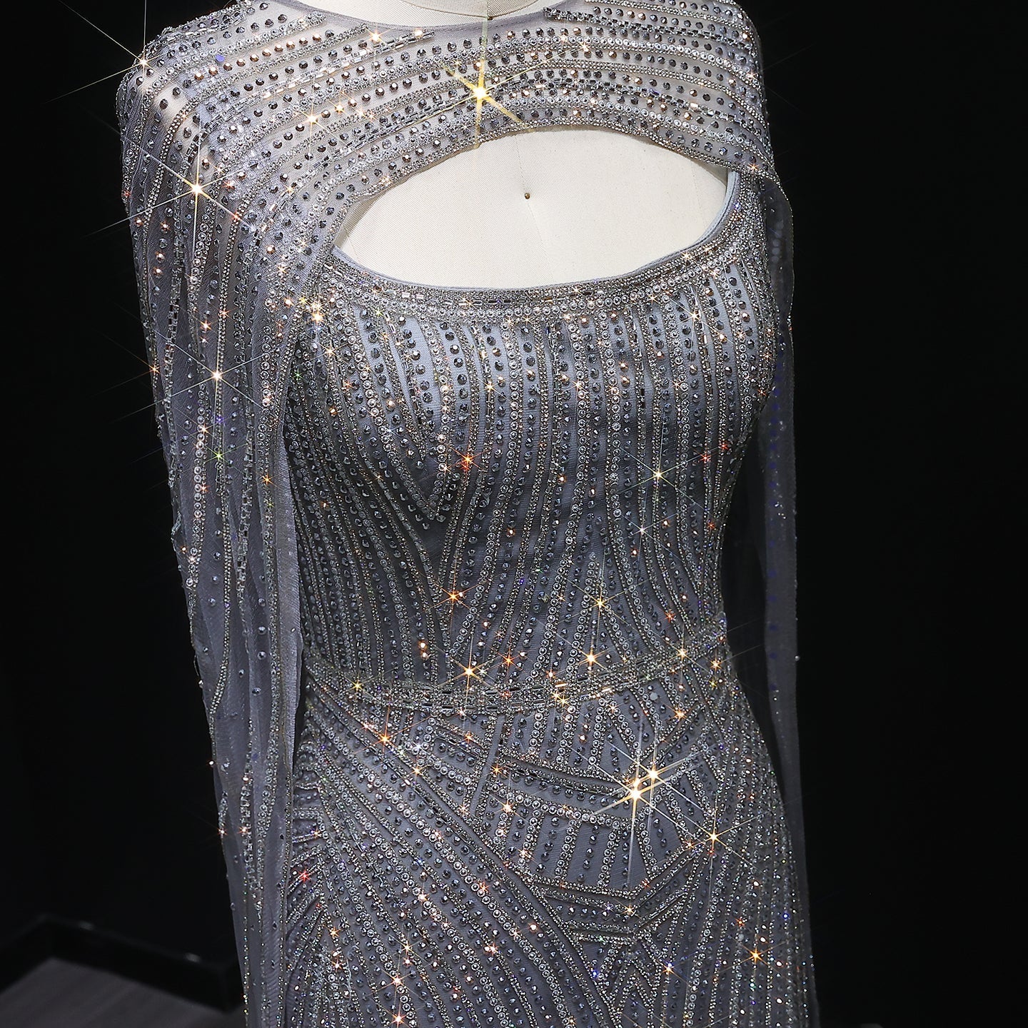 Sparkly Crystal Blue Evening Dress with Cape SS657