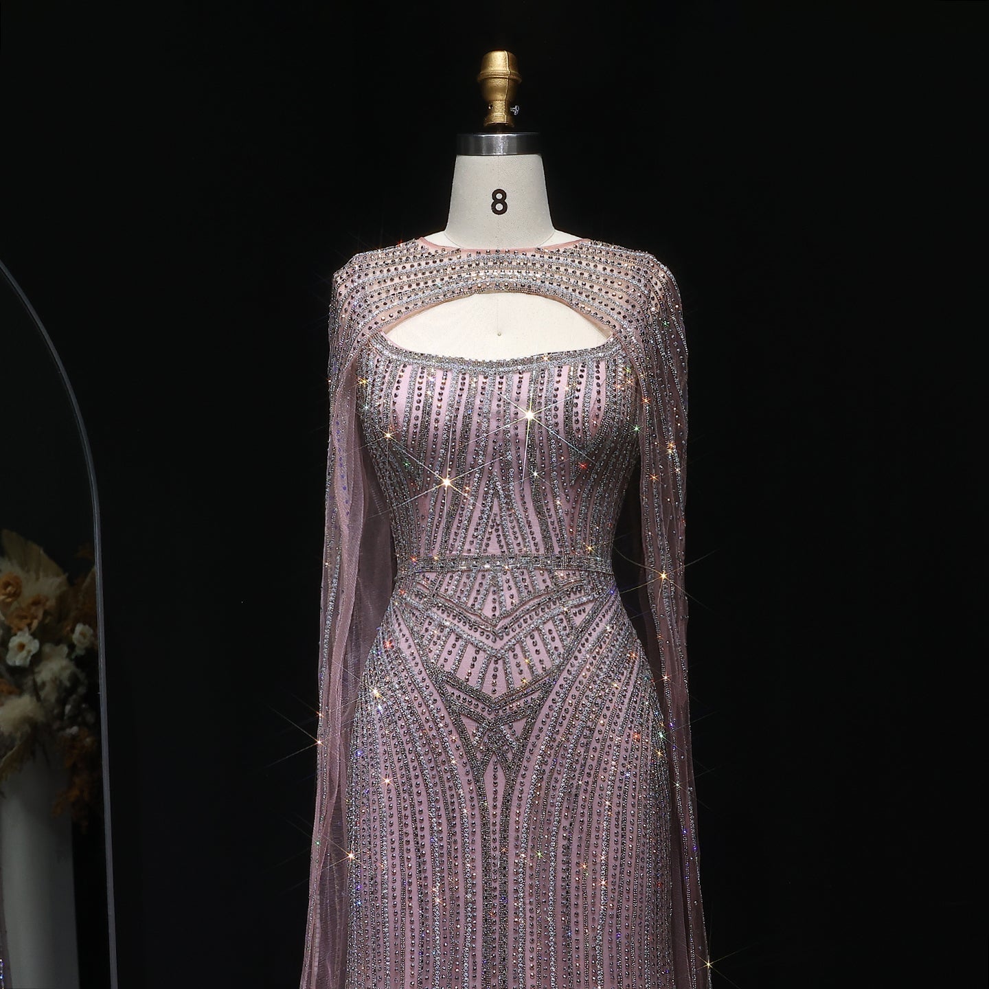 Sparkly Crystal Blue Evening Dress with Cape SS657