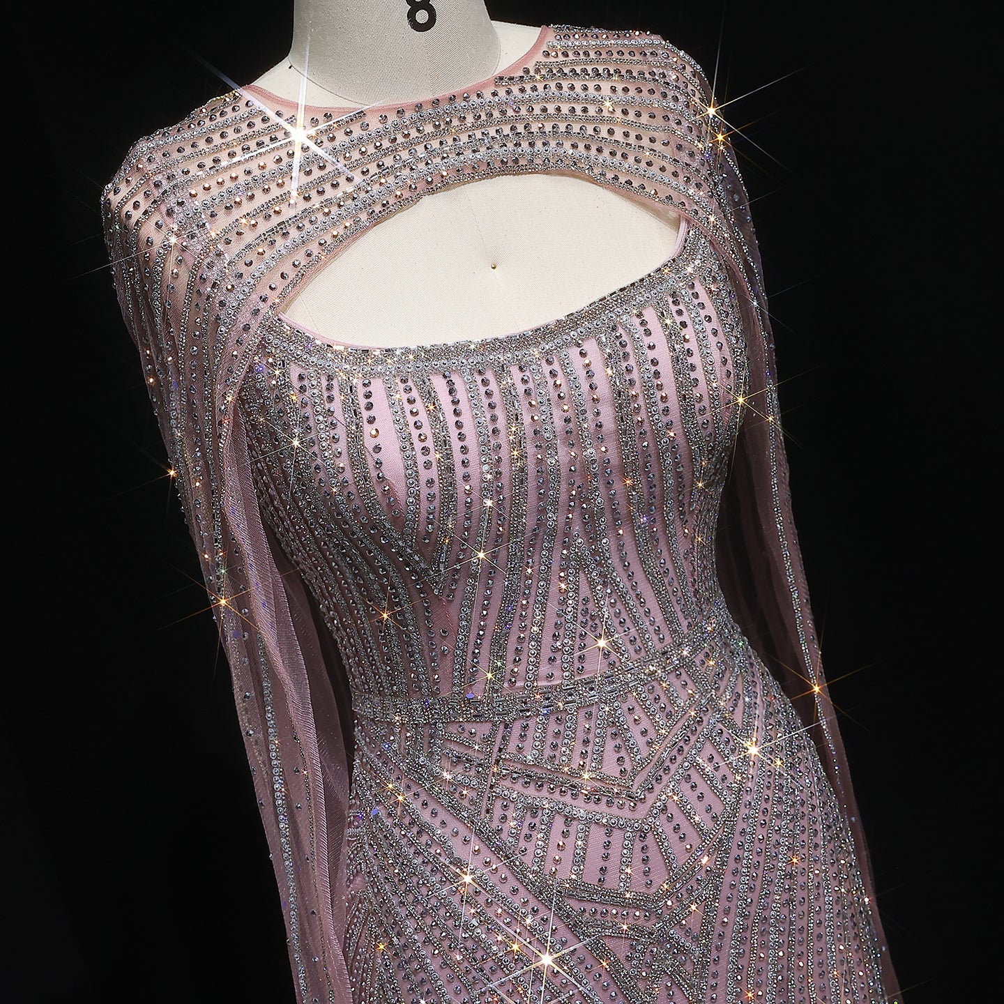 Sparkly Crystal Blue Evening Dress with Cape SS657