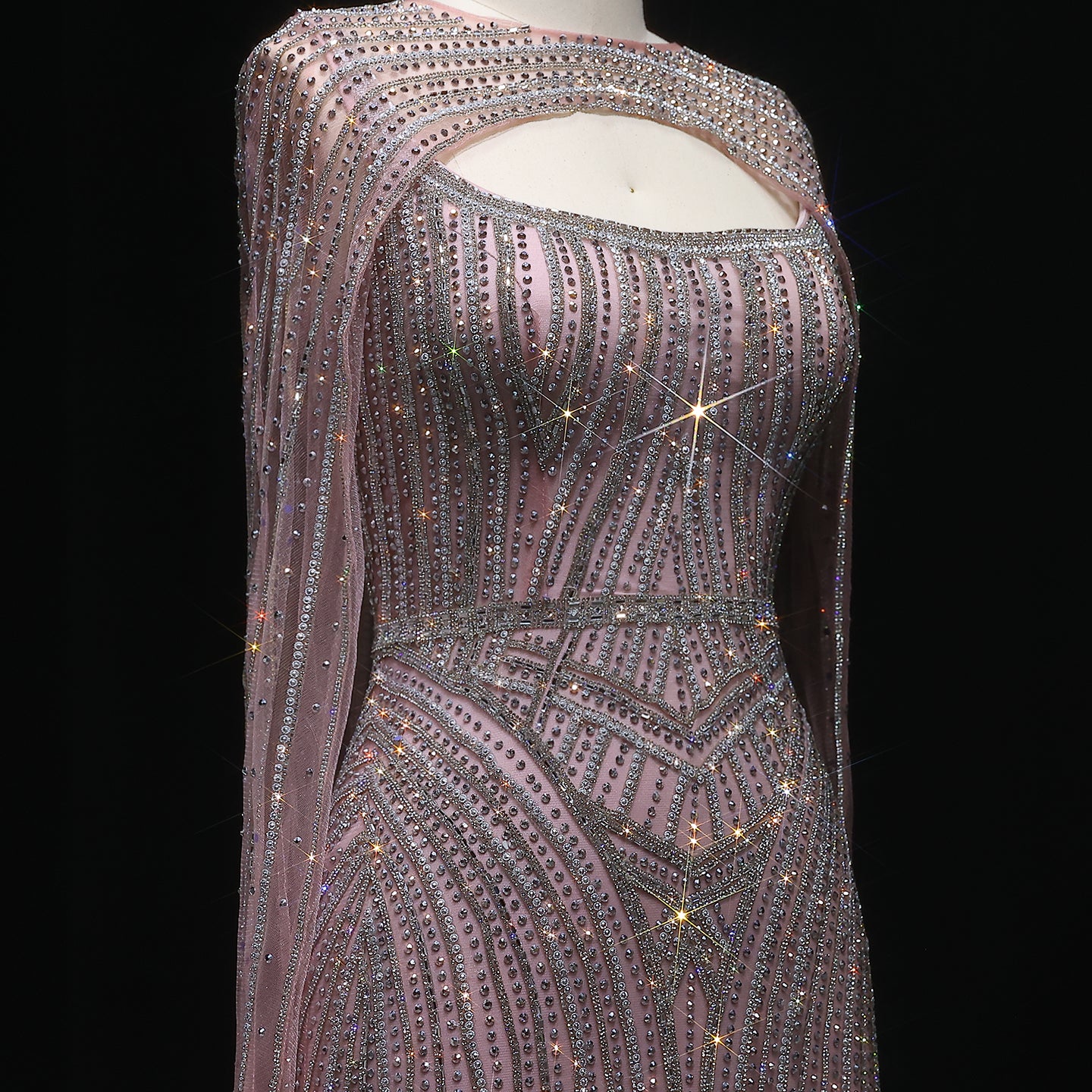 Sparkly Crystal Blue Evening Dress with Cape SS657