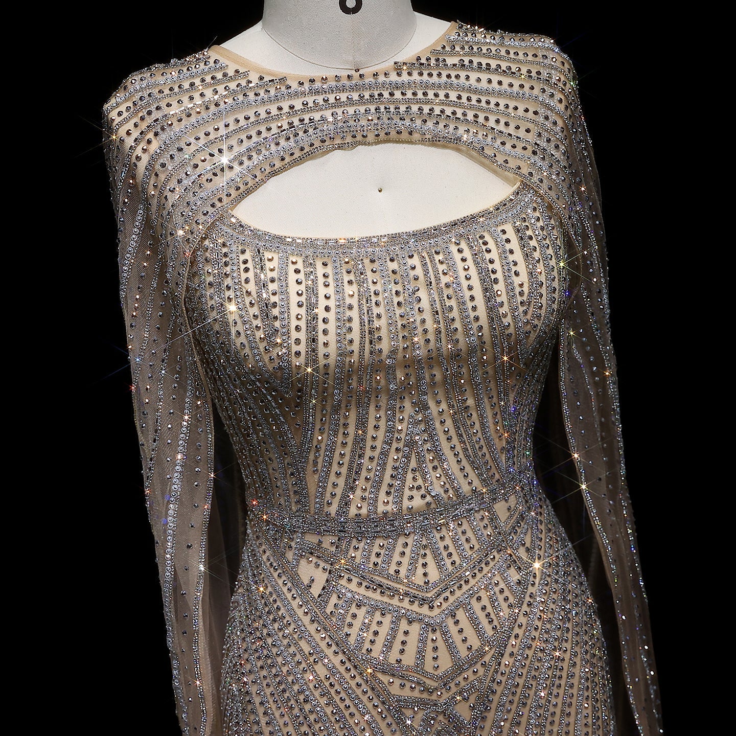 Sparkly Crystal Blue Evening Dress with Cape SS657