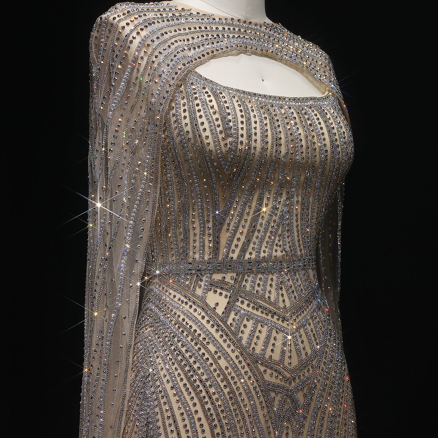 Sparkly Crystal Blue Evening Dress with Cape SS657