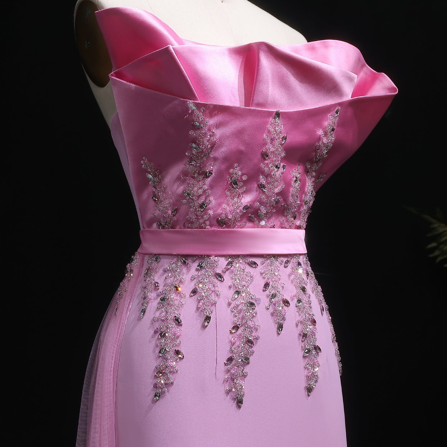 Elegant Pink Crystal Evening Dress with Overskirt SS213