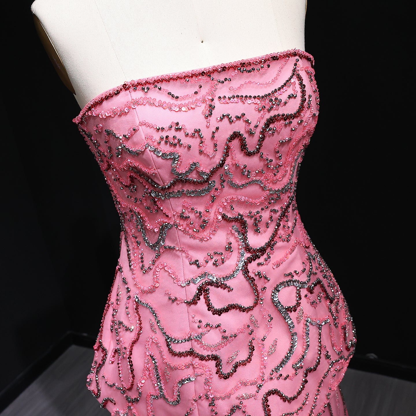 Elegant Rose Pink Crystal Sequin Two Pieces Evening Dress SS218