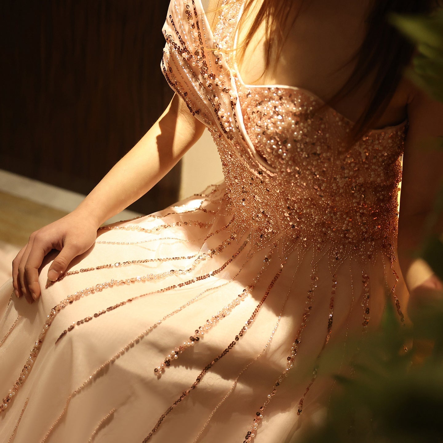 Luxury Beaded One Shoulder Pink Evening Dress SS417