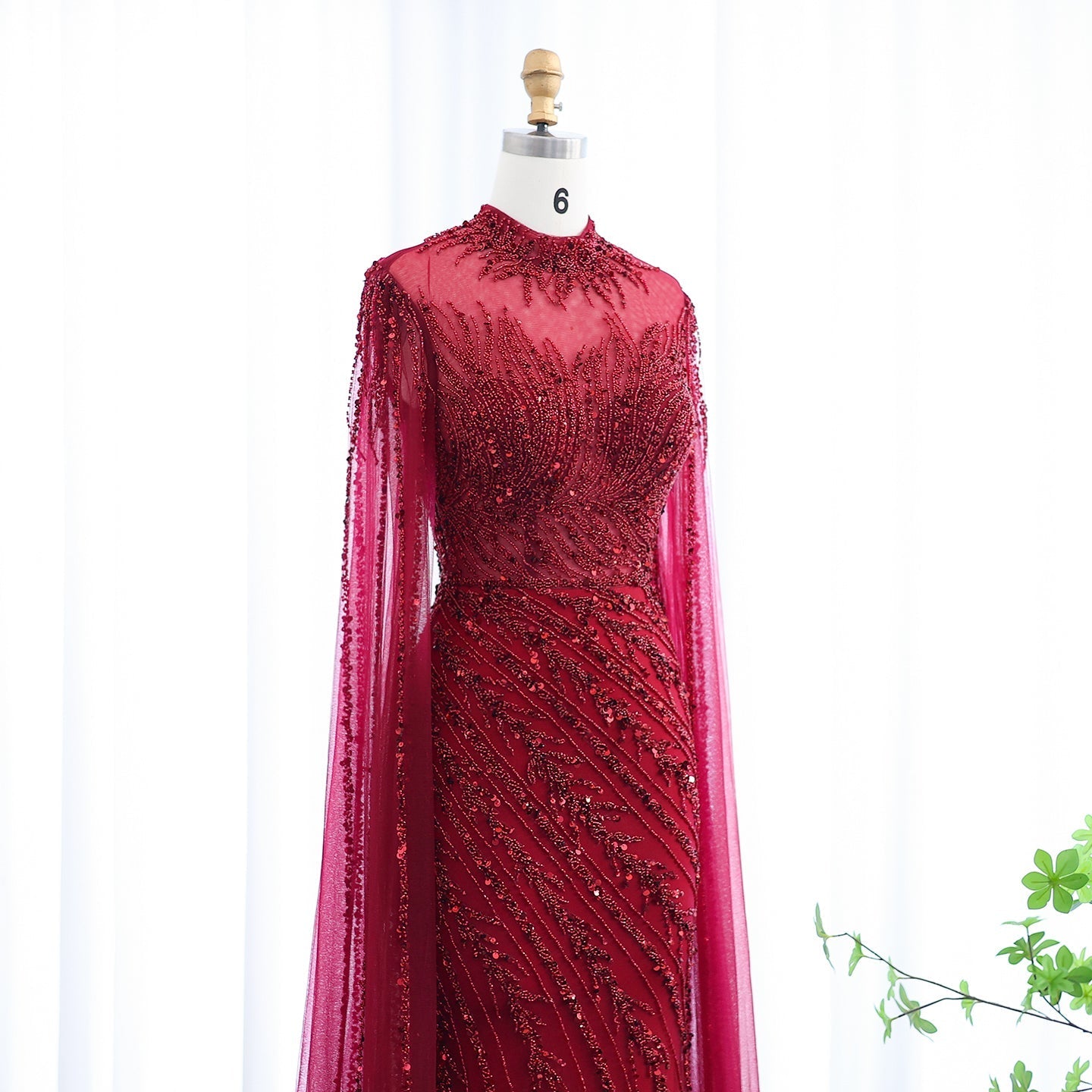 Luxury Black High Neck Evening Dress with Cape Sleeves SS162