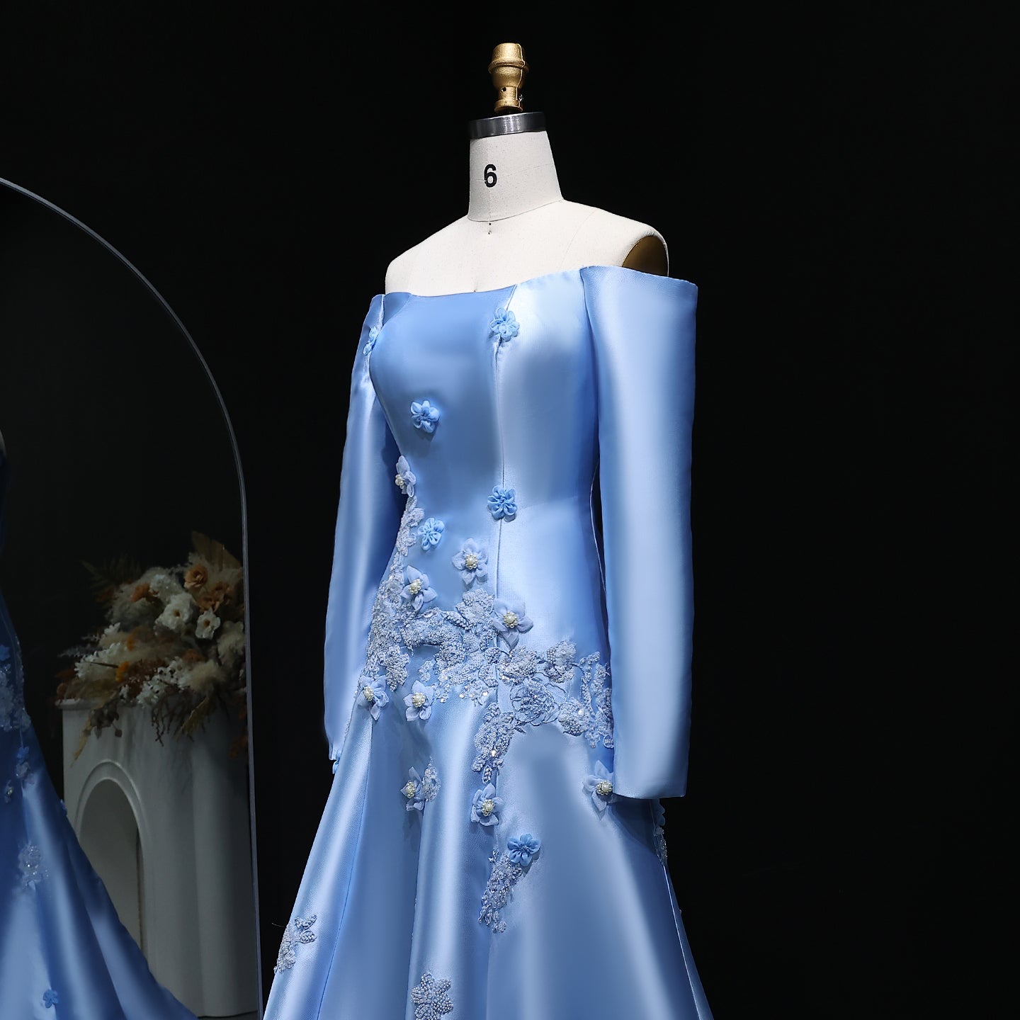 Elegant Off Shoulder Yellow 3D Flowers Evening Dress SS537