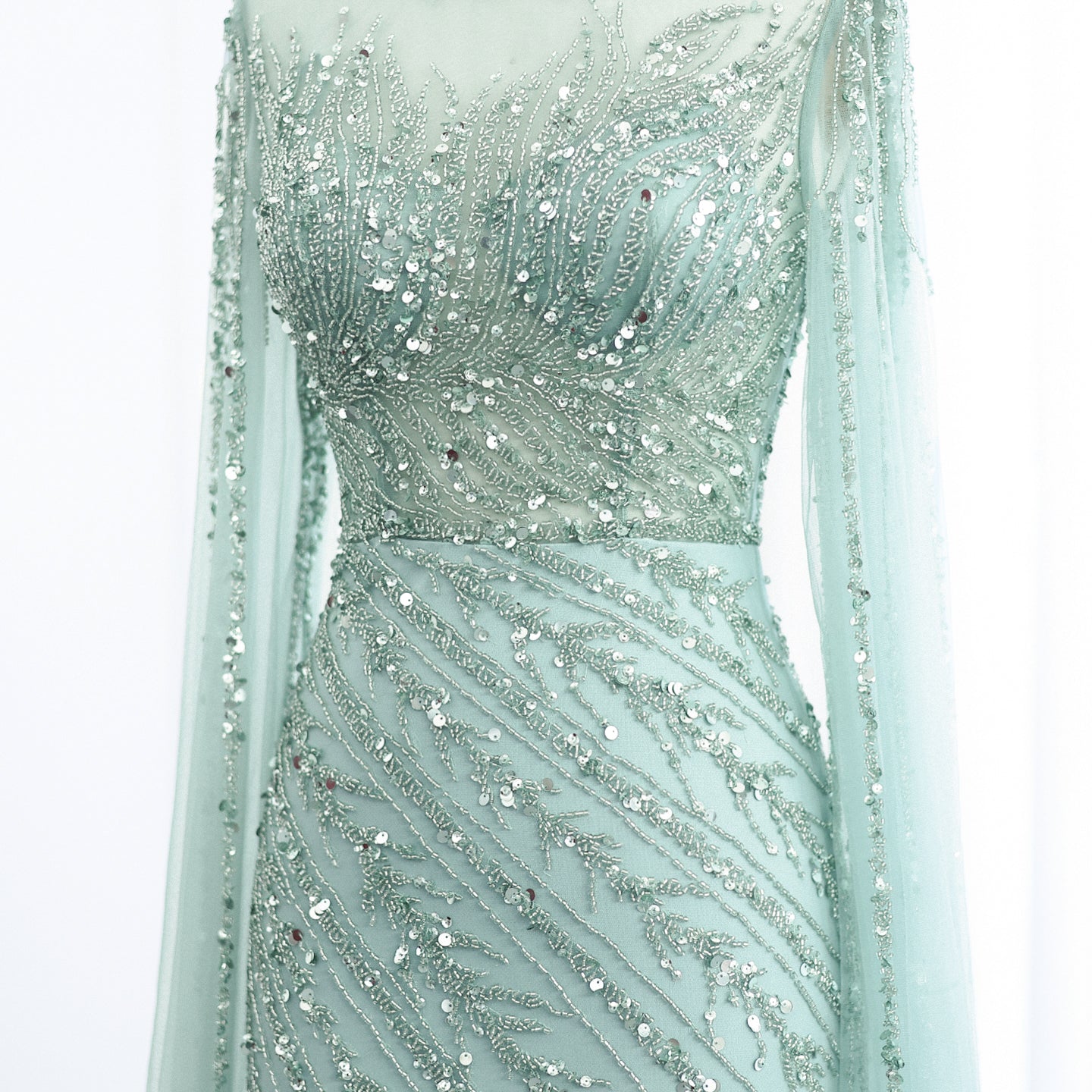 Luxury Black High Neck Evening Dress with Cape Sleeves SS162