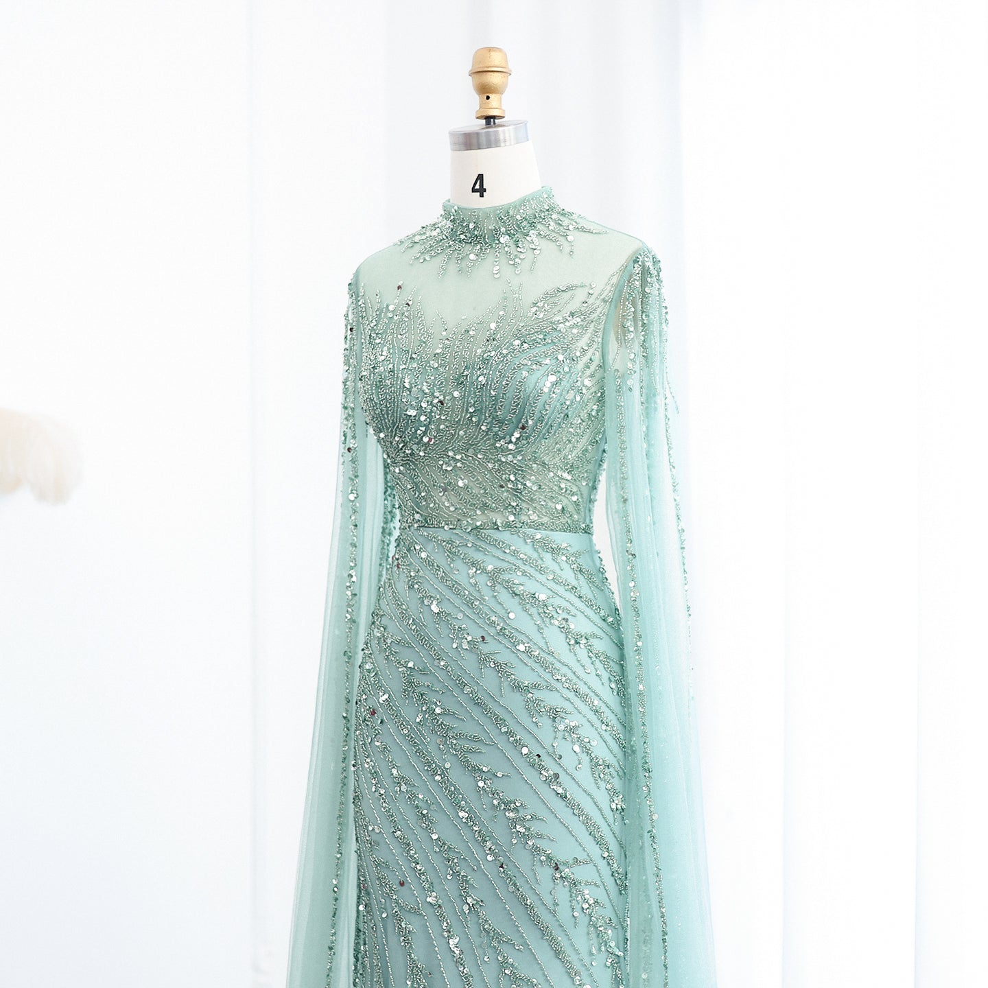 Luxury Black High Neck Evening Dress with Cape Sleeves SS162