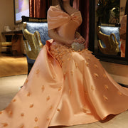 Luxury 3D Flowers Pink Off Shoulder Evening Dress SS464