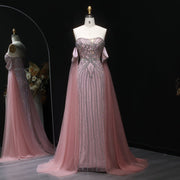 Sparkling Rhinestones Pink Evening Dress with Cape Sleeves SS654  Pink / US 16