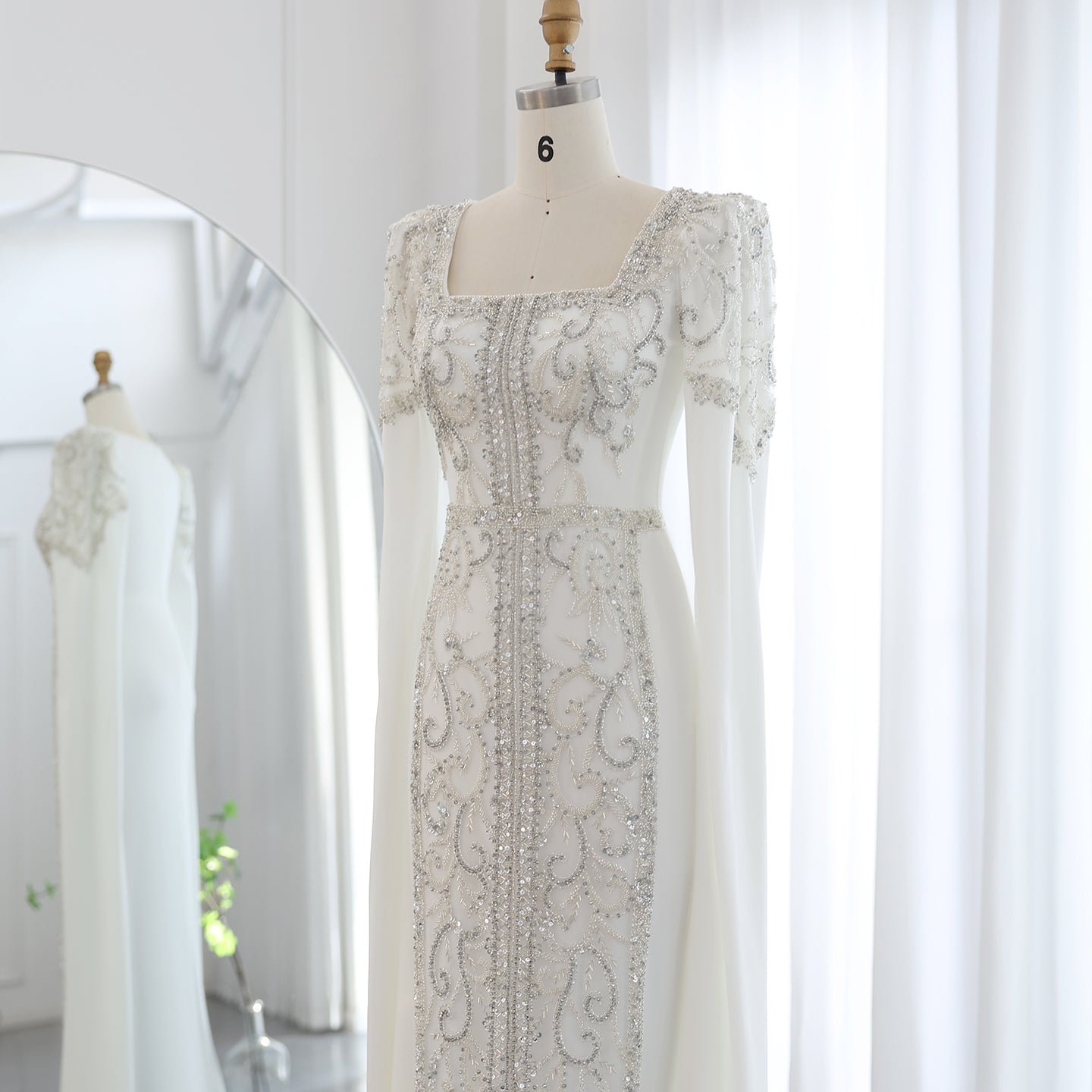 Luxury Blue Muslim Evening Dress with Cape Sleeves SS365