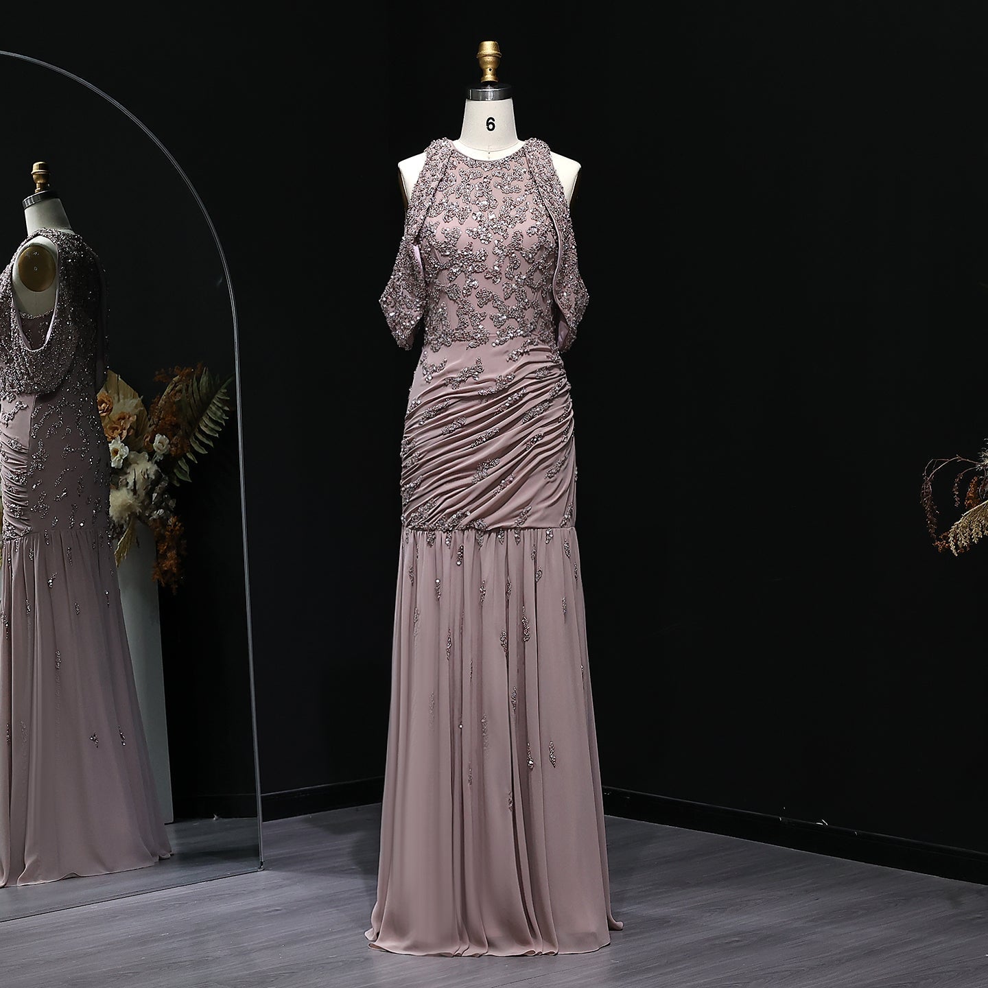 Luxury Beaded Mauve Snap Sleeves Evening Dress SS559  Mauve / US 18