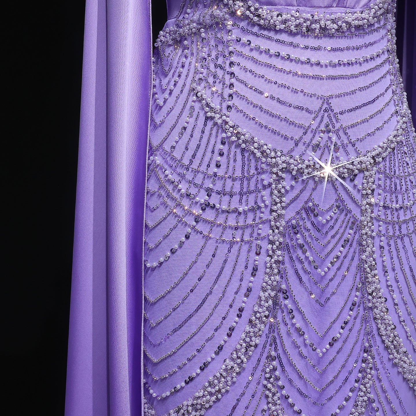 Luxury Pink Beaded Evening Dress with Cape Sleeves SS662