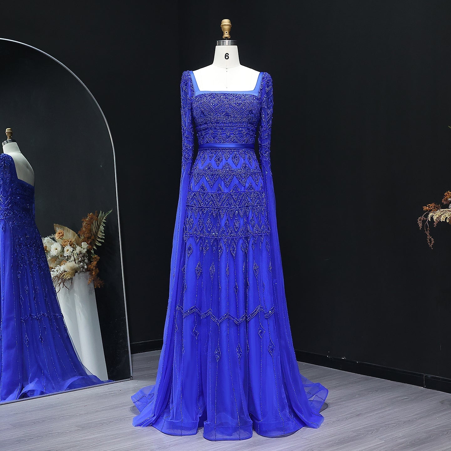 Luxury Wine Red Evening Dress with Cape Sleeves SS461  Blue / US 20