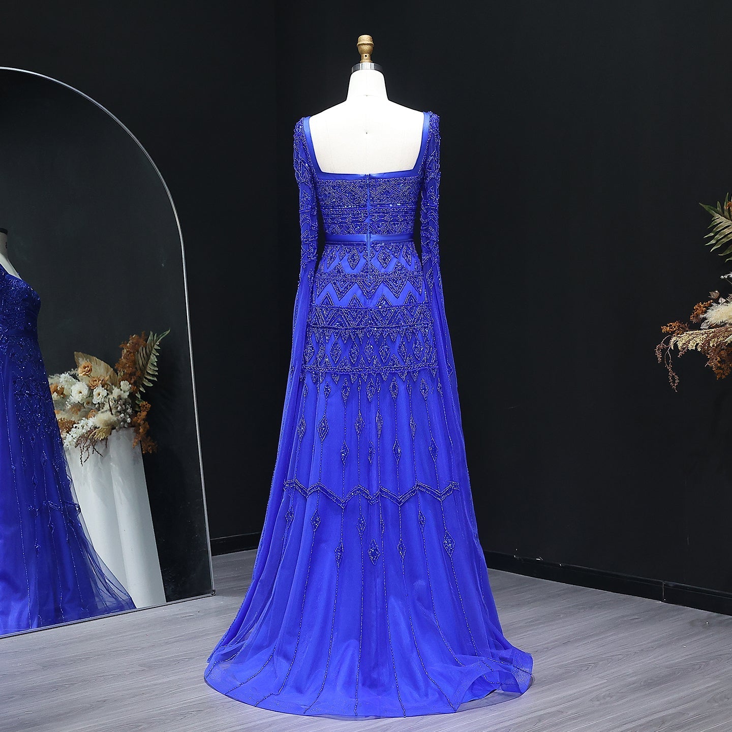 Luxury Wine Red Evening Dress with Cape Sleeves SS461