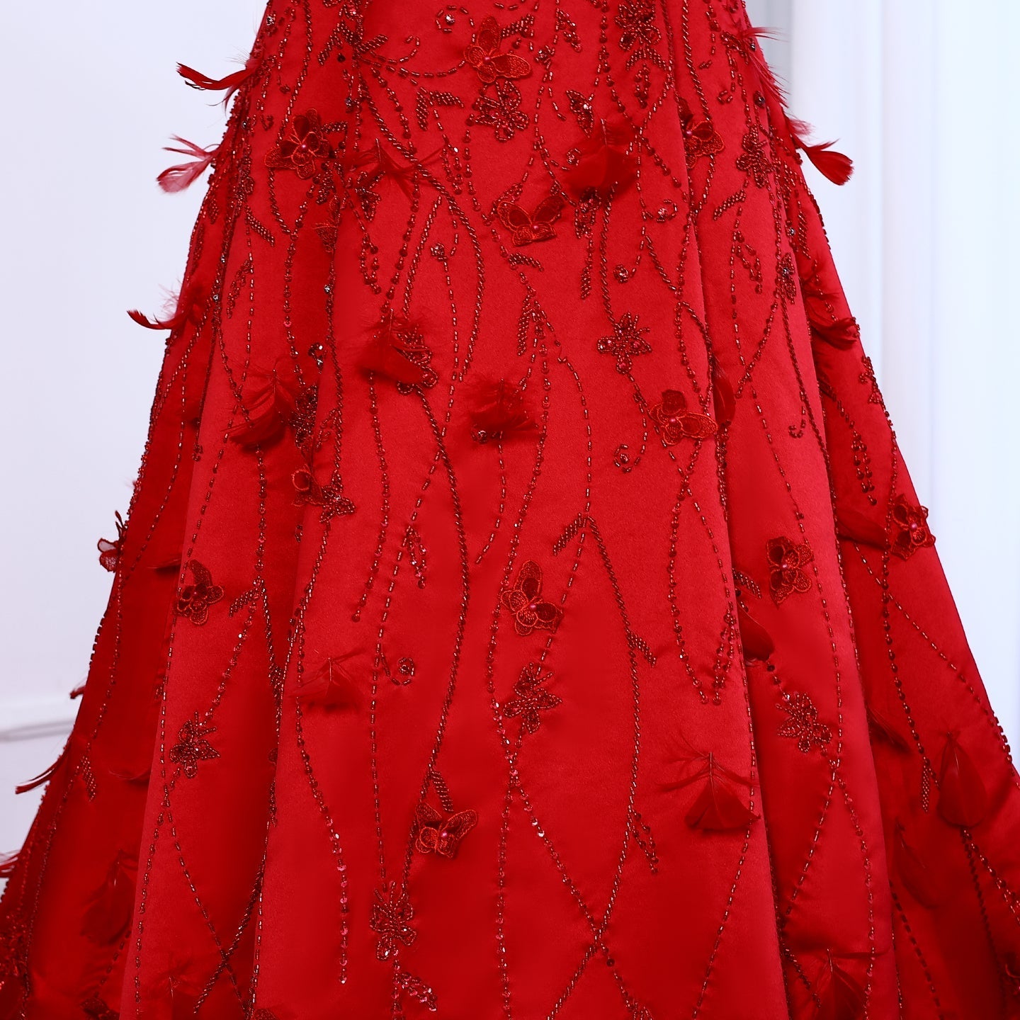 Luxury 3D Flowers Feathers Coral Pink Evening Dress SS470