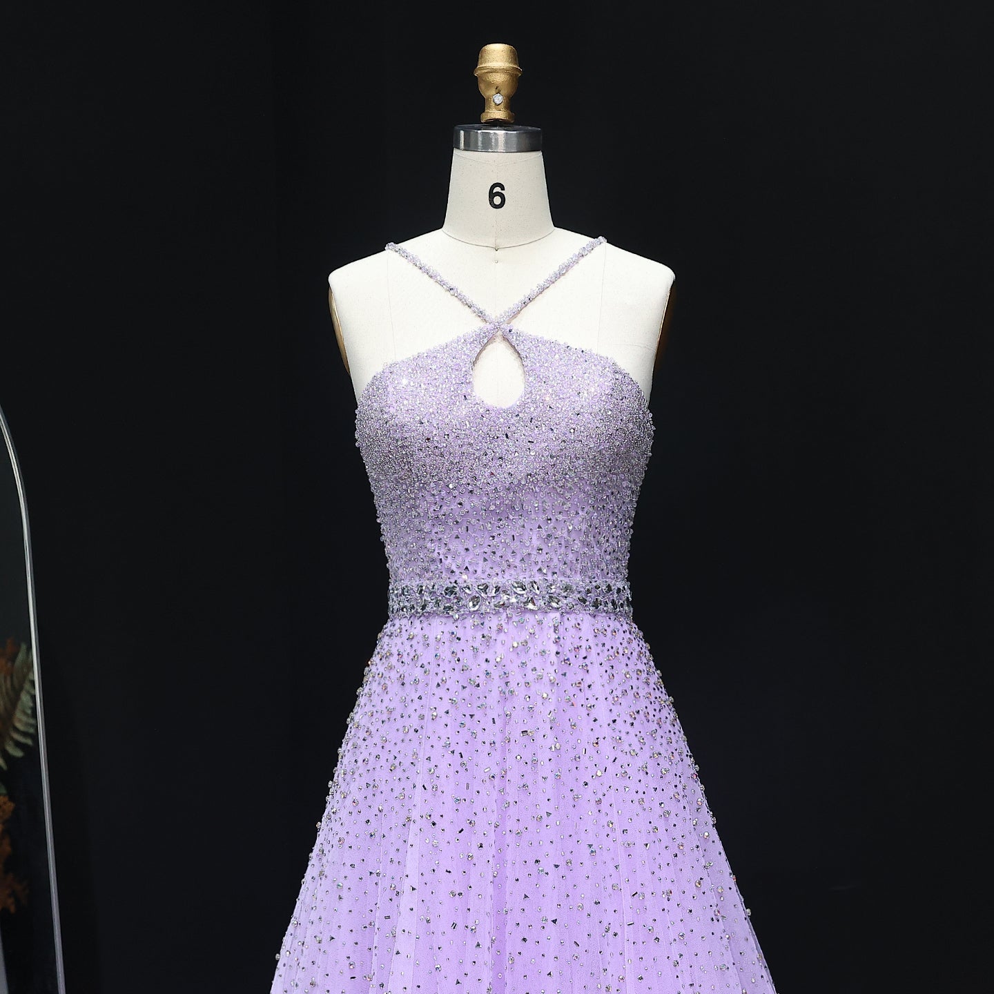 Sparkly Crystal Pink Criss-Cross Pink Evening Dress SS580