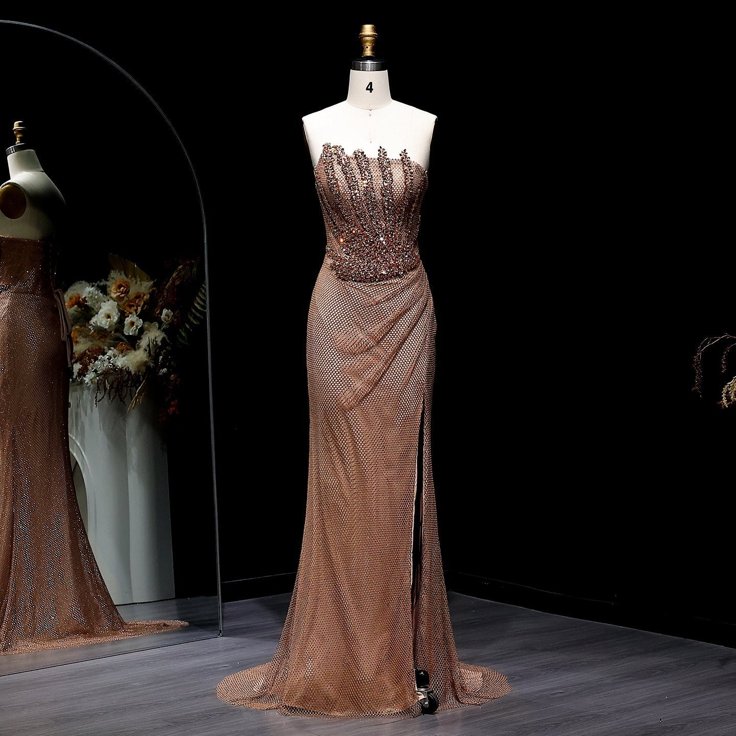 Sparkly Crystal Caramel Strapless Evening Dress SS528  Caramel / US 18