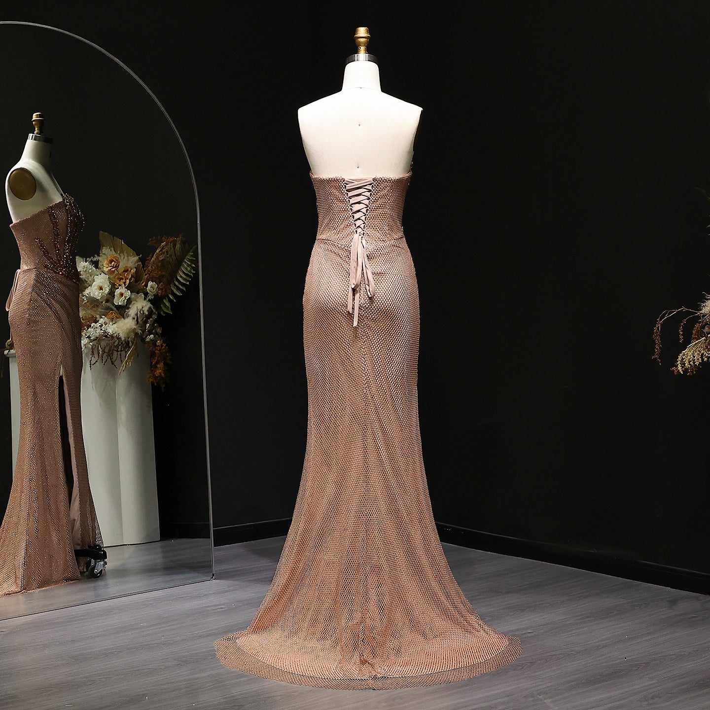 Sparkly Crystal Caramel Strapless Evening Dress SS528