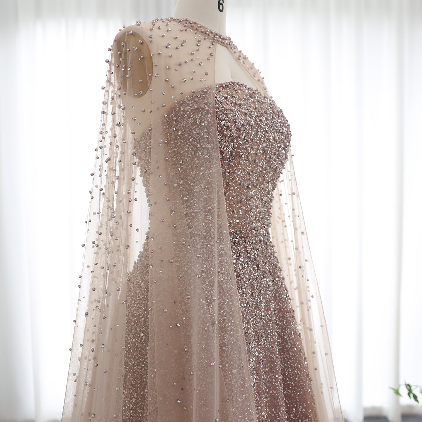 Sparkly Crystal Turquoise Evening Dress with Cape SS651