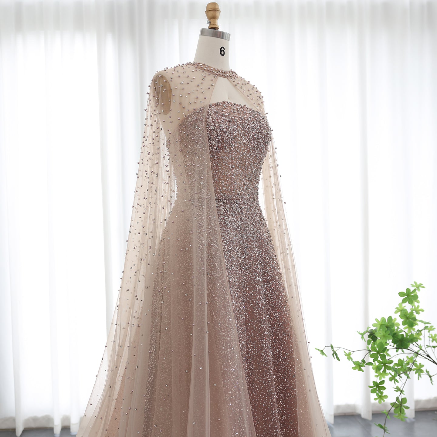 Sparkly Crystal Turquoise Evening Dress with Cape SS651