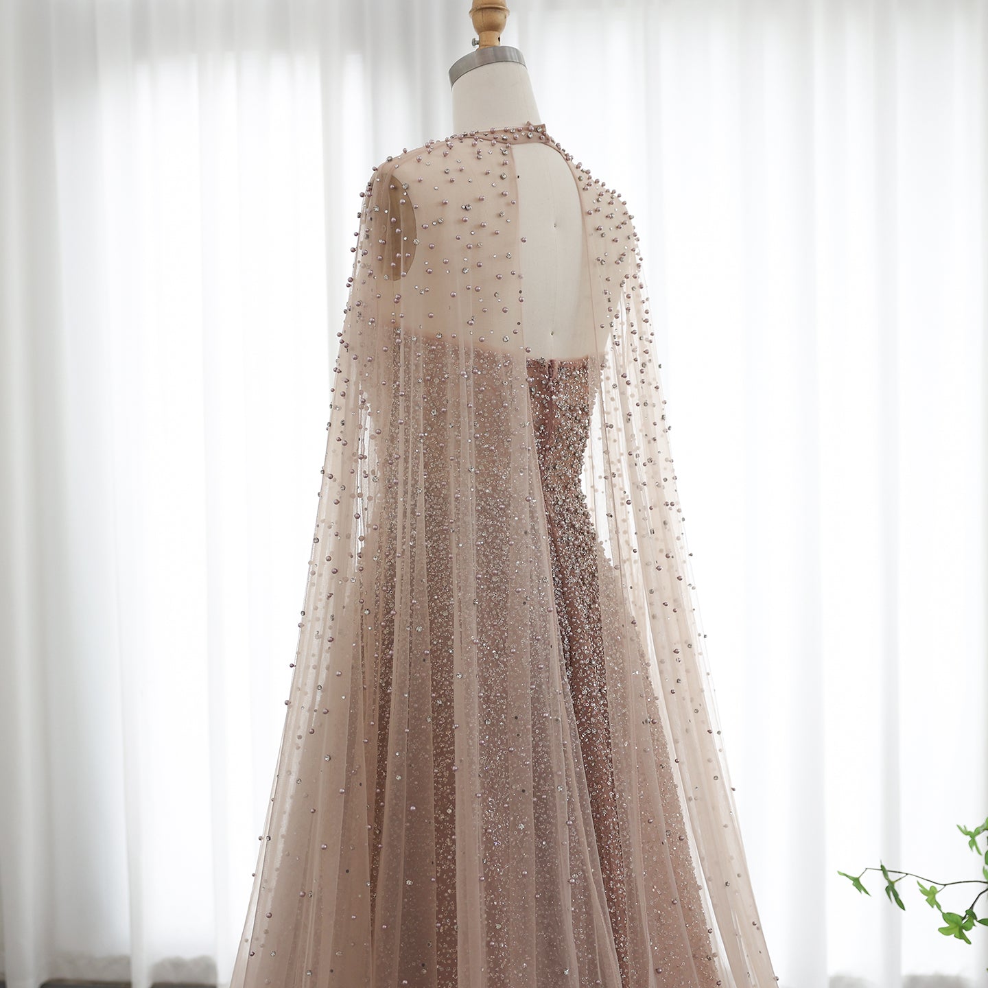 Sparkly Crystal Turquoise Evening Dress with Cape SS651