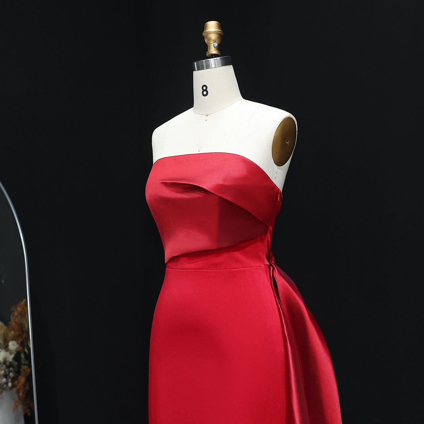 Elegant Pink Strapless Evening Dress with Gloves SF123