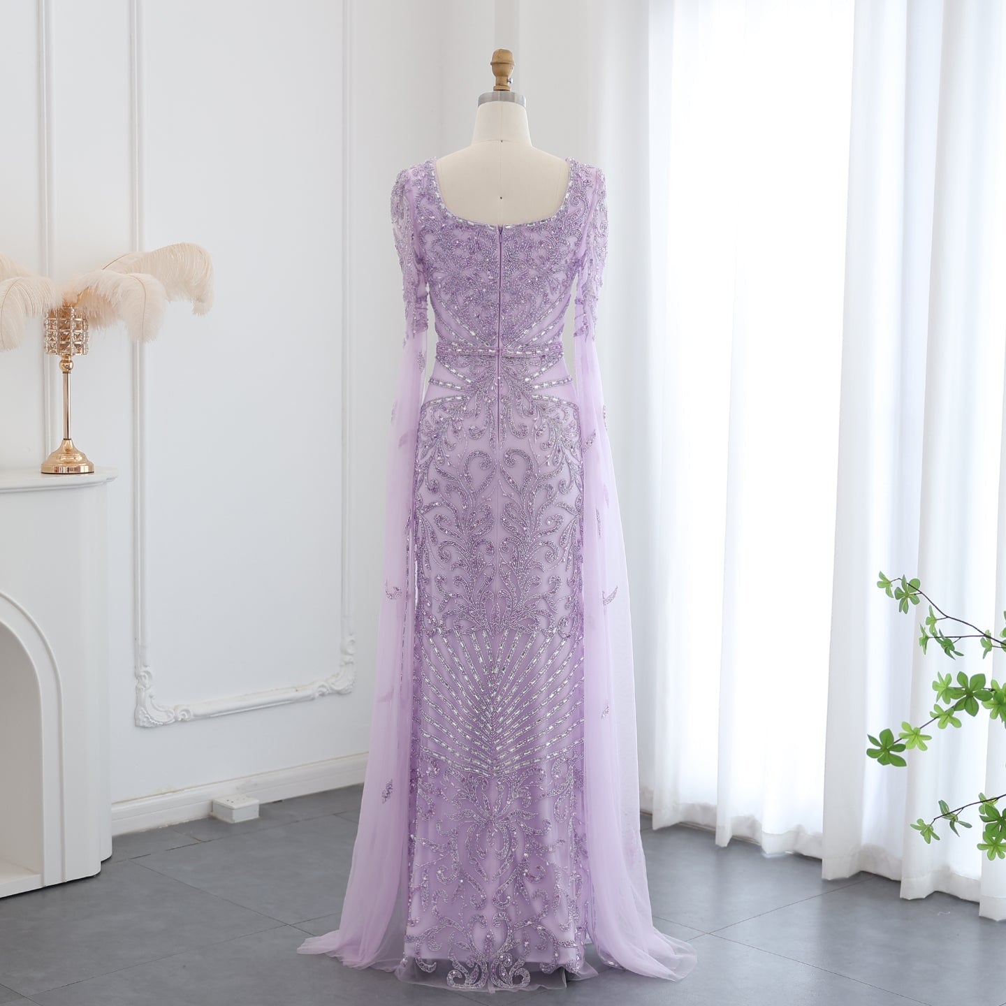 Luxury Turquoise Beaded Mermaid Evening Dress with Cape Sleeves SS469