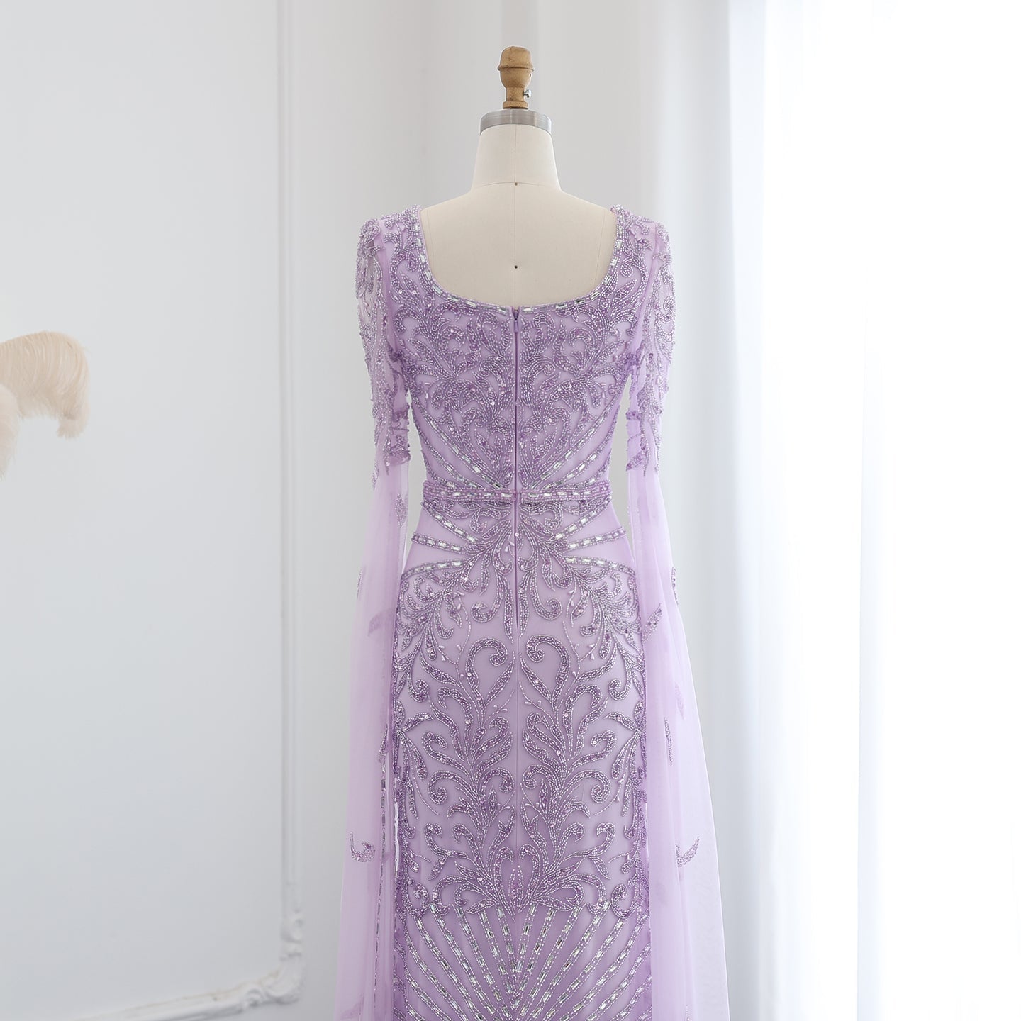 Luxury Turquoise Beaded Mermaid Evening Dress with Cape Sleeves SS469