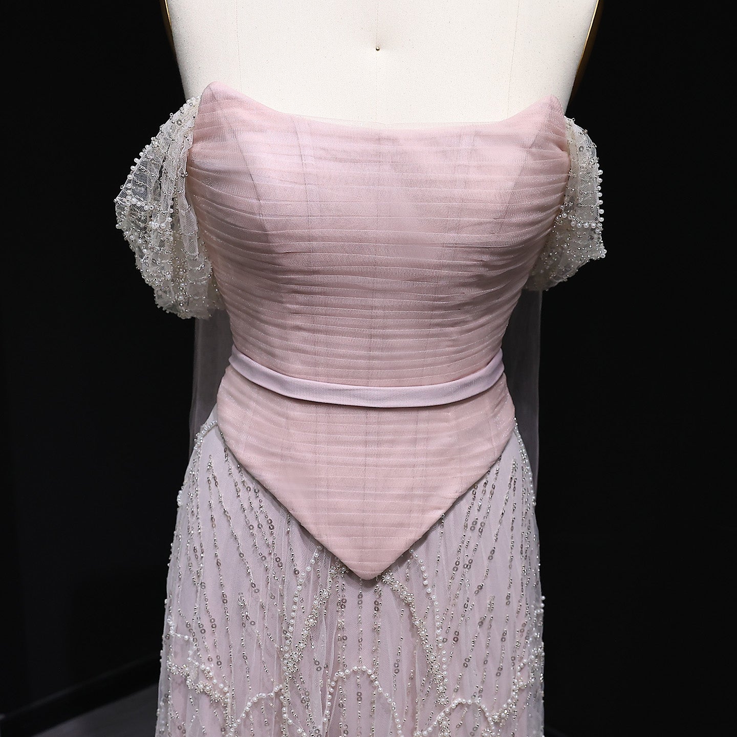 Romantic Beaded Pink Off Shoulder Evening Dress with Scarf SS766