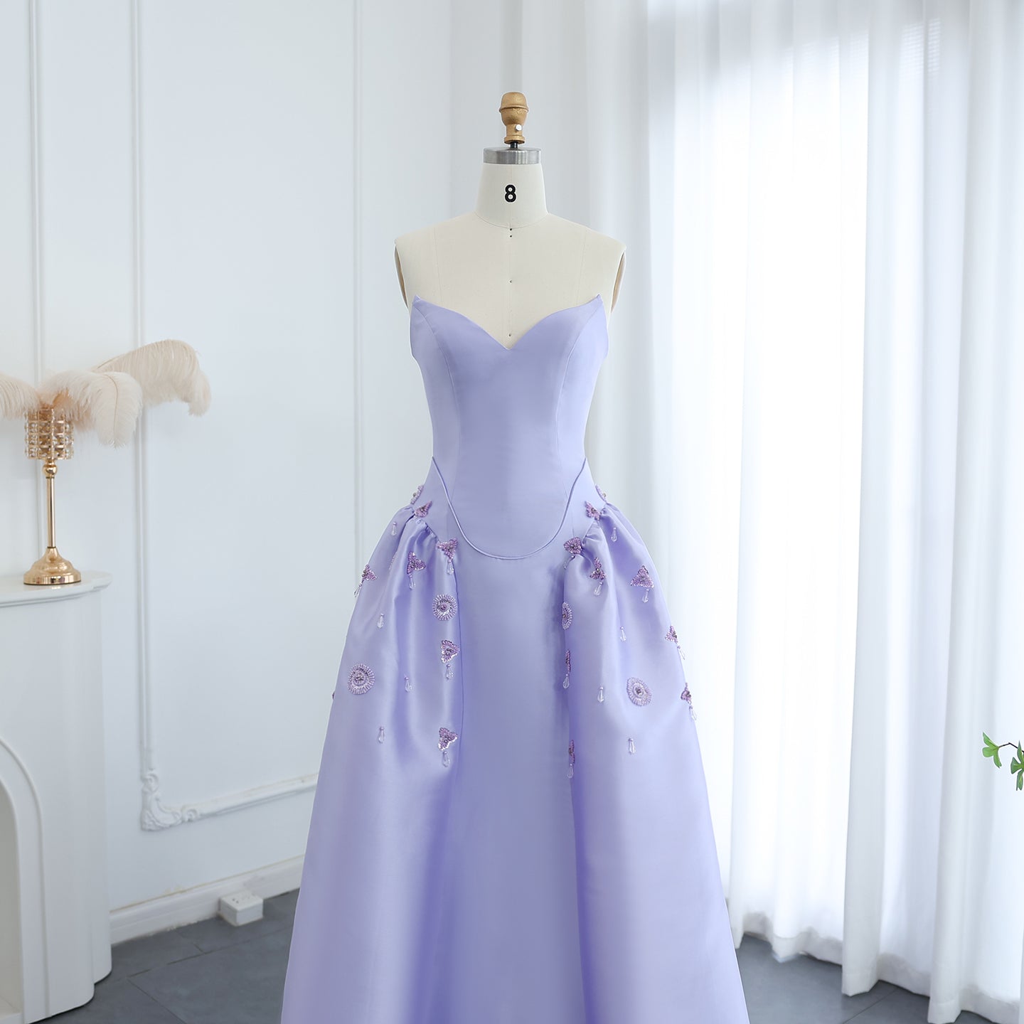 Luxury Rhinestone Lilac Strapless Evening Dress SS321A