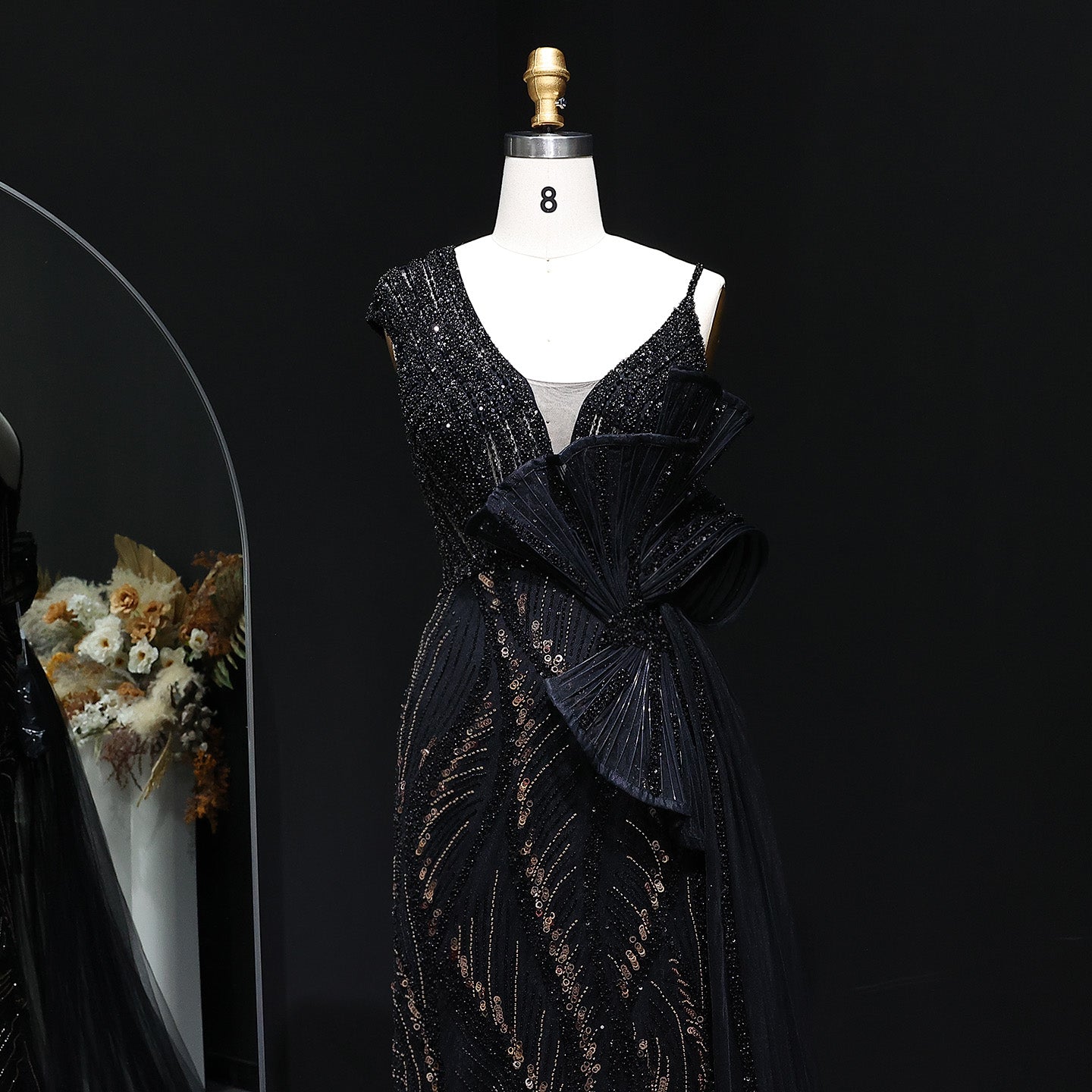 Luxury Beaded 3D Floral Evening Dress with Overskirt SS062