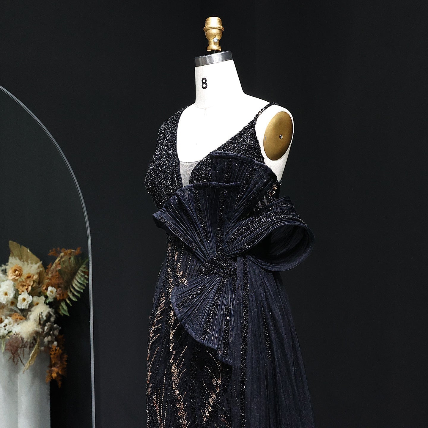 Luxury Beaded 3D Floral Evening Dress with Overskirt SS062