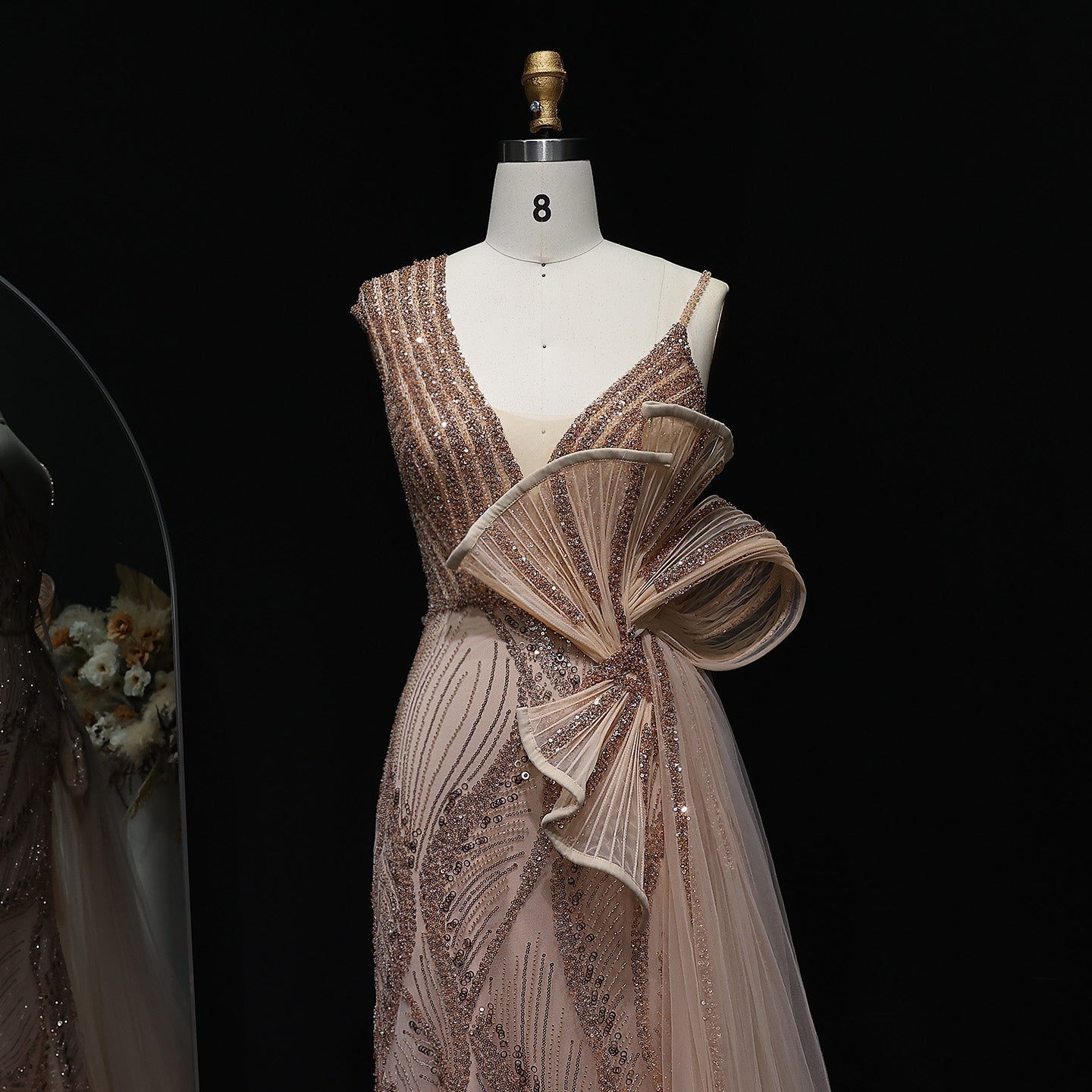 Luxury Beaded 3D Floral Evening Dress with Overskirt SS062