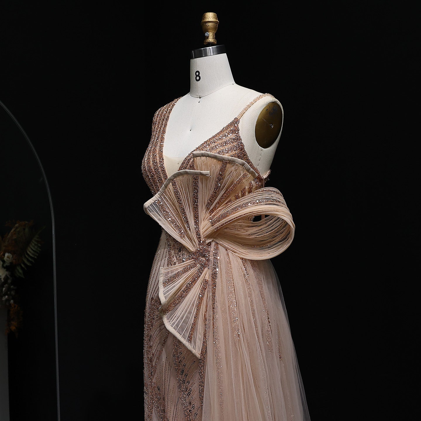 Luxury Beaded 3D Floral Evening Dress with Overskirt SS062