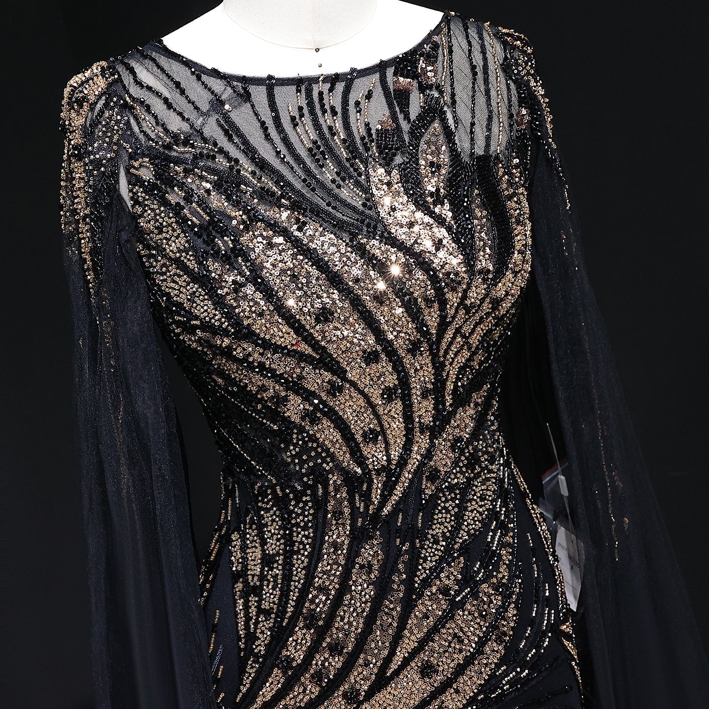 Luxury Blue Beaded Arabic Evening Dress with Cape Sleeve SS057