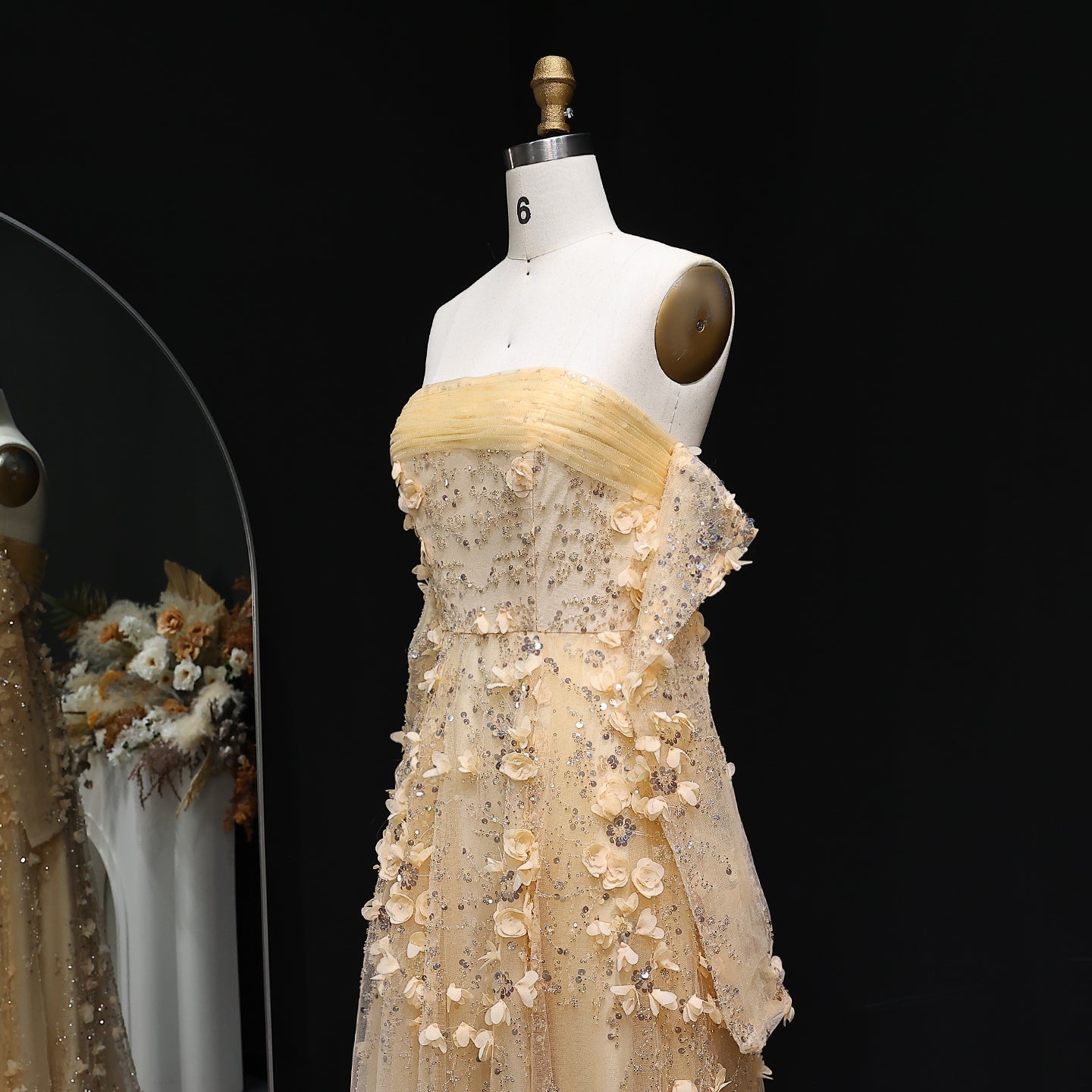 Elegant Pink 3D Flowers Evening Dress with Long Sleeves SS344